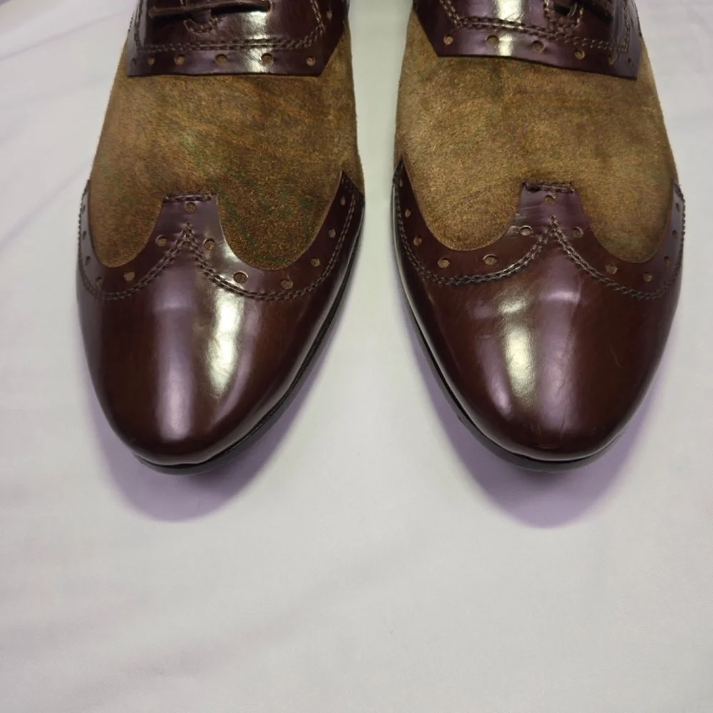Etro Men’s Shoes Sz 42 (US 9) Wingtip Oxford Brown Leather & Suede Made in Italy